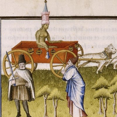La guerre civile : triomphe de Cybèle (Virgile, Géorgiques 1, Lyon Ms P.A. 27, f20v)