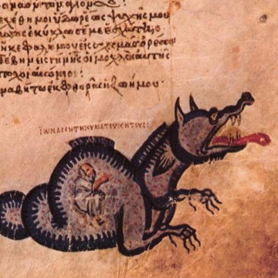 Jonas dans le ventre de la baleine (Psautier Khloudov, f157)