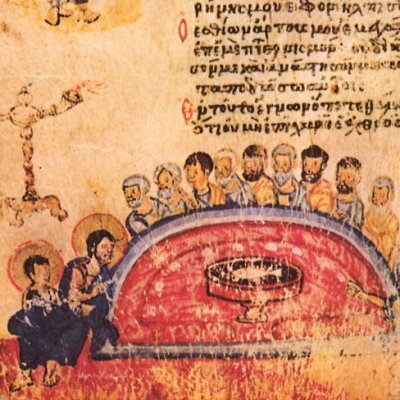 La Cène. Annonce de la trahison de Juda (Psautier Khloudov, f87v)