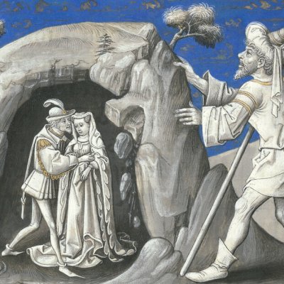 Acis and Galatea surprised by Polyphemus (Epistle of Othea, Erlangen 2361, f76v) - Willem Vrelant
