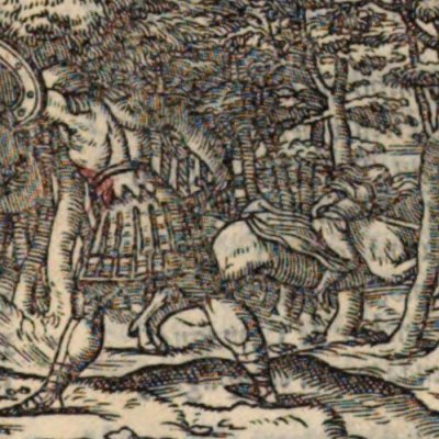Renaud combat Ferragus, Angélique fuit (Roland furieux, éd. Giolito de Ferrari 1543, ch1)