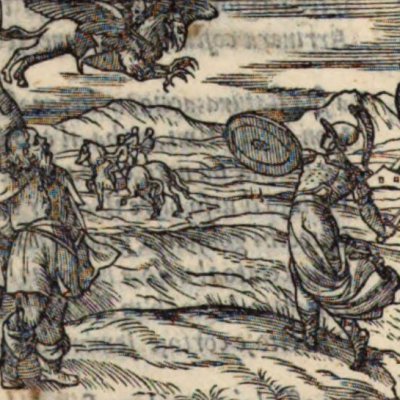 Bradamante contre Atlant (Roland furieux, éd. Giolito de Ferrari 1543, ch4)