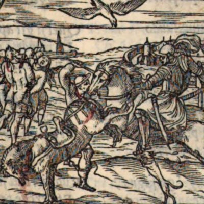 Roger contre le chasseur d'Alcine (Roland furieux, éd. Giolito de Ferrari 1543, ch8)