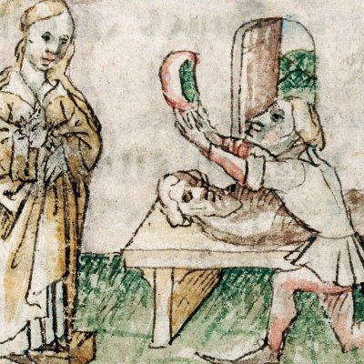 Pygmalion face à sa statue (Épître d’Othéa, Lille ms 175, f24v)