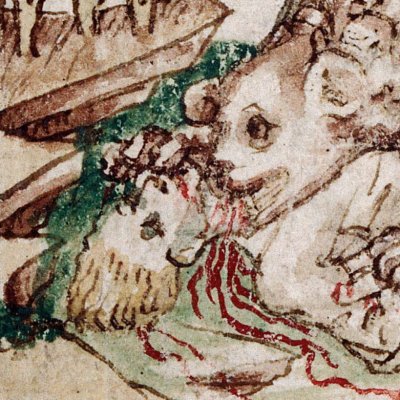Bellérophon dévoré par un lion (Épître d’Othéa, Lille ms 175, f35)
