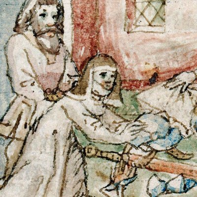 Ulysses discovers Achilles among Lycomedes' daughters (Epistle of Othea, Lille ms 391, f69v)