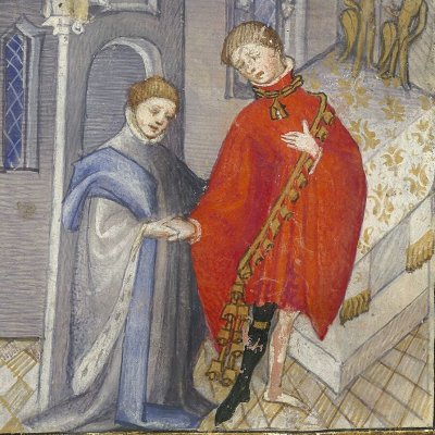 Achilles and Calchas at Delphi (Epistle of Othea, Bnf Français 606, f38)