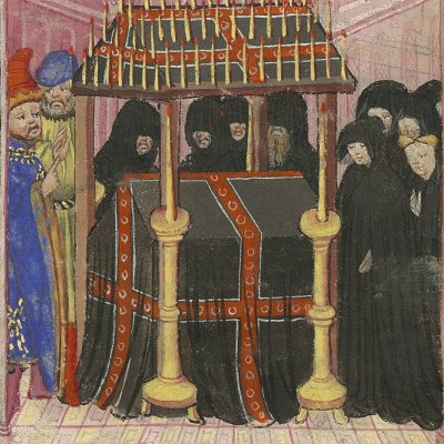 Achille s'éprend de Polyxène au tombeau d'Hector (Epître d'Othéa, Bnf Français 606, f43)
