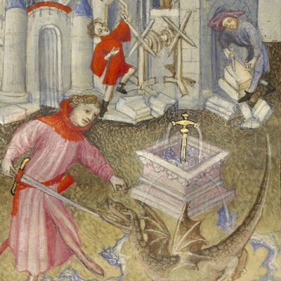 Cadmus tue le dragon à la fontaine d'Arès (Epître d'Othéa, Bnf Français 606, f15)