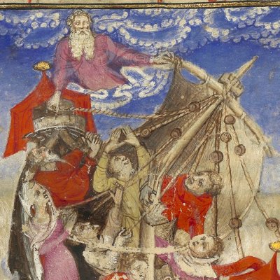 Neptune sauve un vaisseau de la tempête (Epître d'Othéa, Bnf Français 606, f16v)