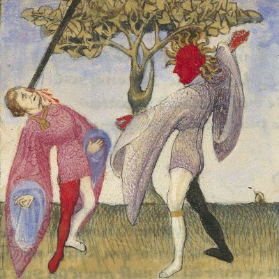 Apollon tue Ganymède en lui perçant l'œil (Epître d'Othéa, Bnf Français 606, f25v)