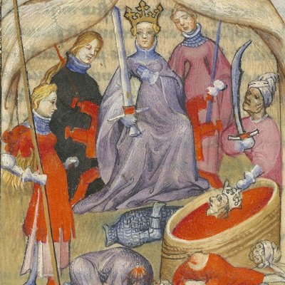 Tomyris fait décapiter Cyrus (Epître d'Othéa, Bnf Français 606, f27v)