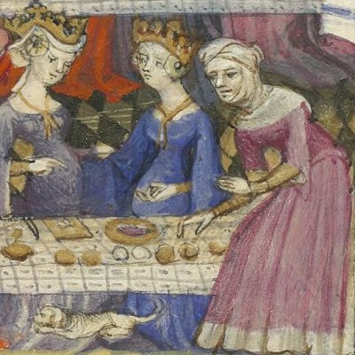 La pomme de Discorde au festin de Thétis et Pélée (Epître d'Othéa, Bnf Français 606, f28v)