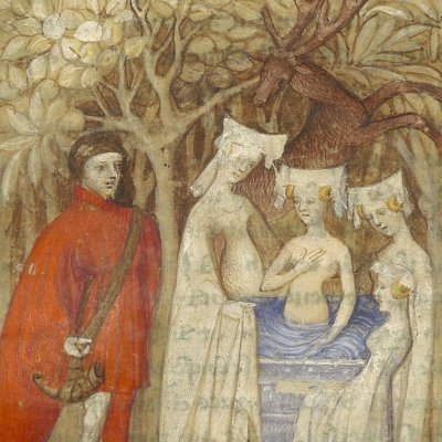 Diana in the bath, surprised by Actaeon (Epistle of Othea, Bnf Français 606, f32)