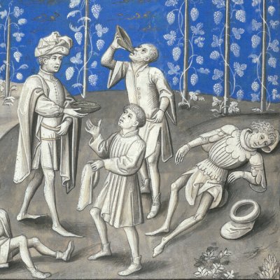Bacchus plante la vigne et procure l'ivresse aux hommes (Épître d’Othéa, Erlangen 2361, f33v) - Willem Vrelant 