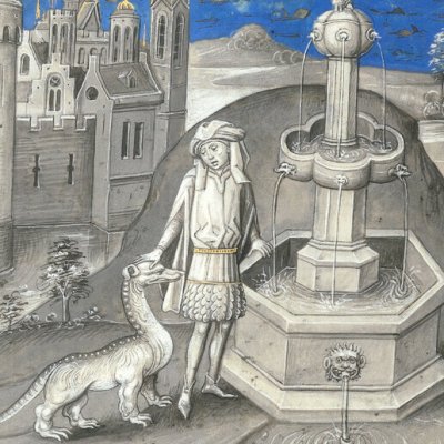 Cadmus et le dragon à la fontaine d'Arès (Épître d’Othéa, Erlangen 2361, f40v) - Willem Vrelant