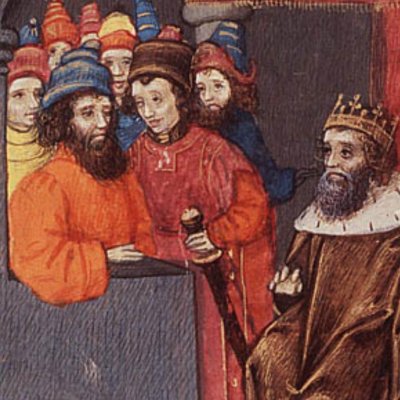 Ambassade des Grecs pour réclamer Hélène (Épître d'Othéa, La Haye KB 74G27, f42v)