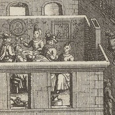 Asmodée transporte l'écolier sur les toits de Madrid (Le Diable boiteux, 1726) - Dubercelle
