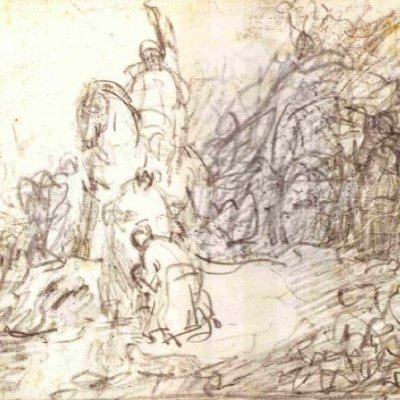 Le baptême de l'eunuque (dessin de Munich) - Rembrandt