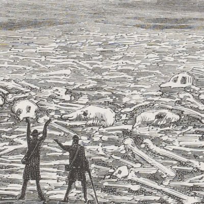 Une plaine d'ossements… (Voyage au centre de la terre, éd. 1867) - Pannemaker d'après Riou