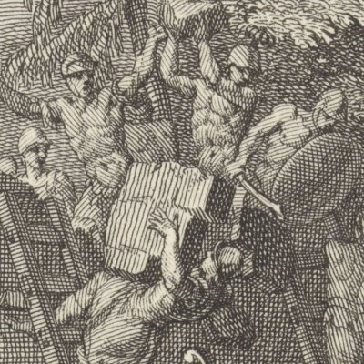 Hector force l'entrée du camp des Grecs (Iliade, Dacier, 1711, ch12) - Picart