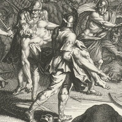 Le corps de Patrocle enlevé du champ de bataille (Iliade, Dacier, 1711, ch17) - Picart