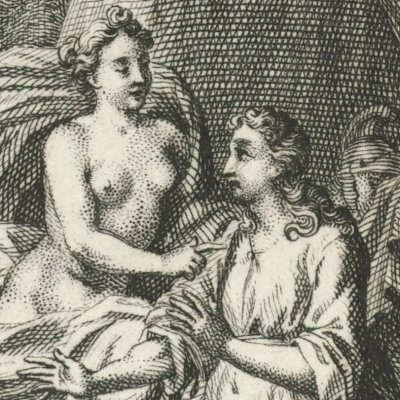 Thétis apporte à Achille les armes forgées par Vulcain (Iliade, Dacier, 1711, ch19) - Picart