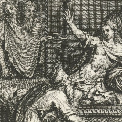 Priam aux pieds d'Achille (Iliade, Dacier, 1711, ch24) - Picart