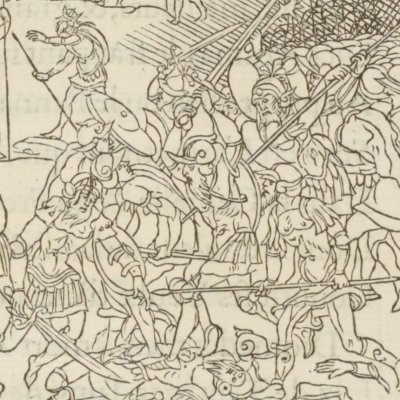 Mêlée des Grecs et des Troyens. Ajax tue Acamas (Iliade, Salel, 1545, ch6)