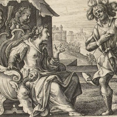 Hélène refuse l'accord passé par Pâris avec Ménélas  (Speculum heroicum, 1613, Iliade ch3) - C. de Passe