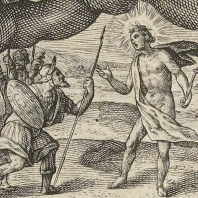 Jupiter furieux contre Neptune envoie Apollon auprès d'Hector (Speculum heroicum, 1613, Iliade ch15) - C. de Passe