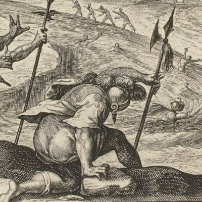 Achille au bord du Scamandre (Speculum heroicum, 1613, Iliade ch19) - C. de Passe