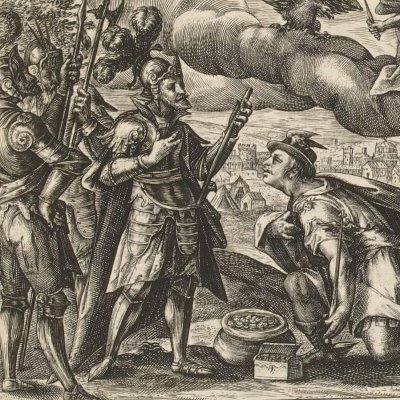 Priam aux pieds d'Achille (Speculum heroicum, 1613, Iliade ch24) - C. de Passe