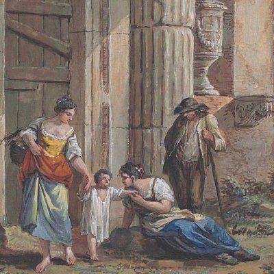 Capriccio classique avec figures près d'un grand arc - Clérisseau