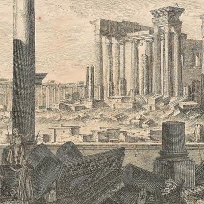 Le temple du soleil à Palmyre (The Ruins of Palmyra, éd. R. Wood, 1753)