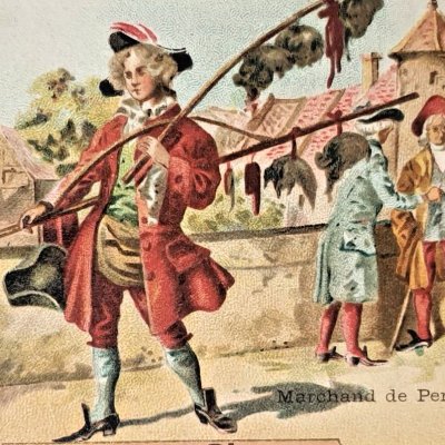 Le marchand de perruques (Chromos Chocolat du Planteur, Série des métiers)
