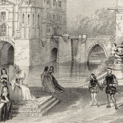 Raoul conduit les yeux bandés devant Marguerite de Navarre (Meyerbeer, Les Huguenots, Acte II) - Célestin Deshayes