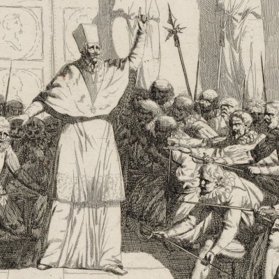 Le cardinal de Lorraine bénissant les conjurés (Chénier, Charles IX, Acte IV) - A. Moitte