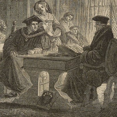 Salon de 1855. — Erasme chez Thomas Morus, tableau par M. Laouchère (L'Illustration : journal universel, 4 août 1855)