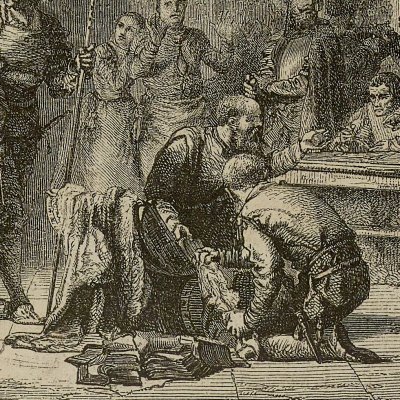 1855 Exhibition. - Rabelais' quarter hour, painting by M. Vetter (L'Illustration : journal universel, August 4, 1855)