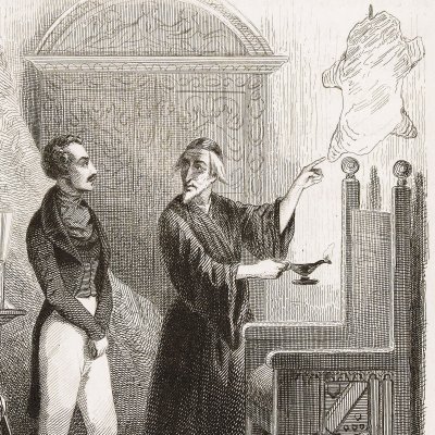 L'antiquaire montre la peau de chagrin à Raphaël (Balzac, La Peau de chagrin) - Janet-Lange