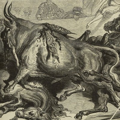 The Sticky Bull (Dumas' trip to Andalusia, Le Journal illustré, no. 8, April 3, 1864) - Gustave Doré