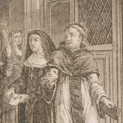 Les plans d'Agnès sont découverts (Le Moine, t1, Favre, 1797) - Patas d'après Langevin