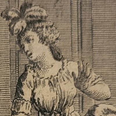 Agnès and don Raymond are surprised by doña Rodolpha (The Monk, t2, Favre, 1797) - Patas after Langevin