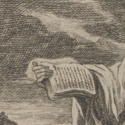 Young offrant son livre à l'Eternel (Les Nuits, t1, Lejay, 1769) - Mercier d'après Marillier
