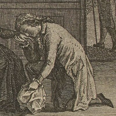 Le marquis de St Alban baise la main de Victorine de Loewenstein (L'Émigré, t4, Fauche, 1797) - Darnstedt d'après Du Pré