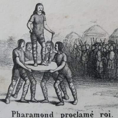 Pharamond proclamé roi (Histoire de France illustrée et mise en jeu, Paris, Duru, 1840)