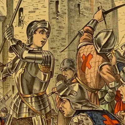 Jeanne d'Arc devant Orléans (Boîte de jeu - Loto Jeanne d'Arc, éd. Léon Saussine)