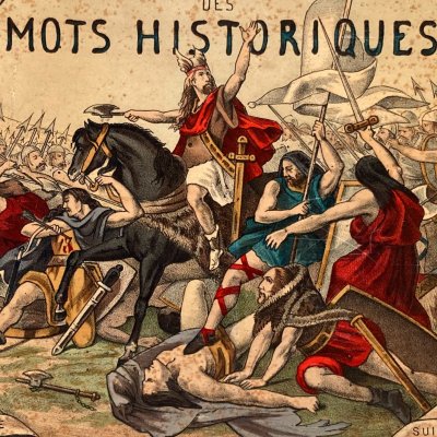 Vœu de Clovis à la bataille de Tolbiac (Grand loto des mots historiques, Paris, Saussine, 1875)