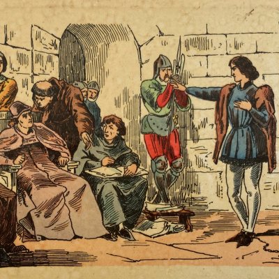 Jeanne d'Arc devant ses juges (Boîte de jeu - Loto Jeanne d'Arc, éd. Léon Saussine)